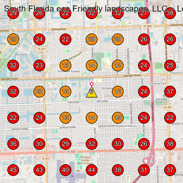 South Florida eco Friendly landscapes, LLC GeoGrid visibility map for Landscaper in Davie